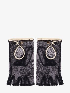Valentino Garavani Lace Gloves With Leather Profiles Size 7